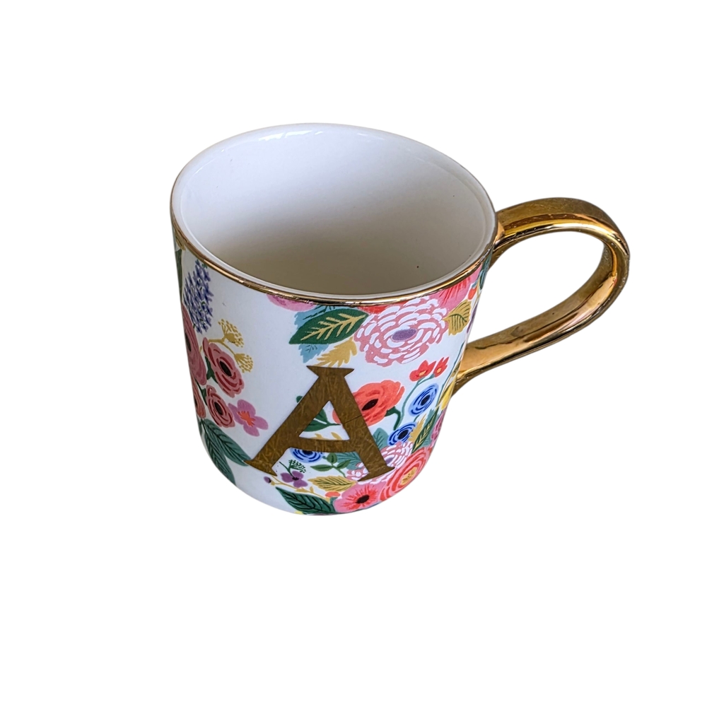 Floral Monogram (A ) Mug with Gold Handle Athropologie Never Used